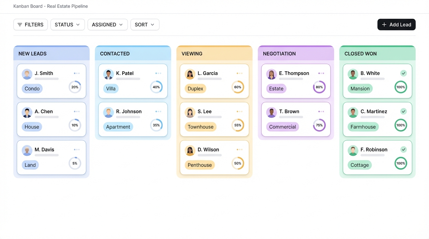 Lead Pipeline Kanban Mockup